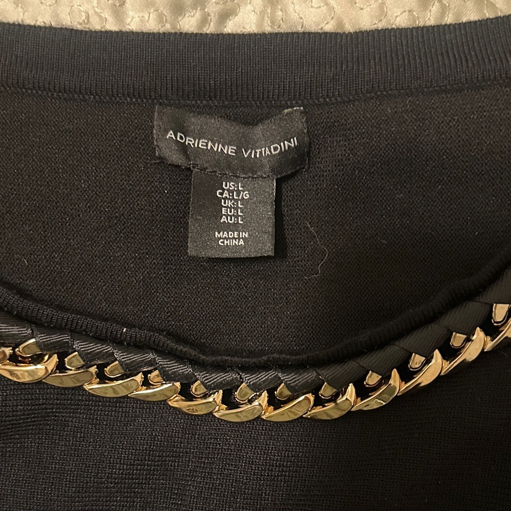 Adrienne Vittadini Black Sweater with Gold Chain Accent - Picture 2 of 6